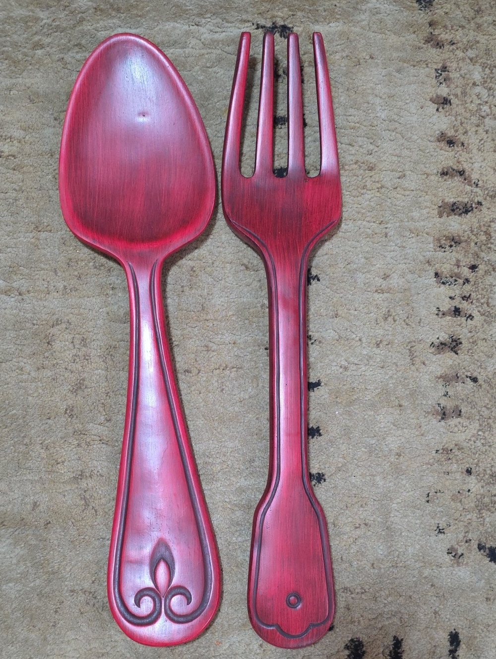 Hobby Lobby Red Decorative Wooden Salad Servers Pair 22 Inchs Long.